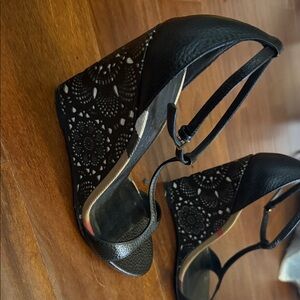 Burberry Black Wedge Sandals